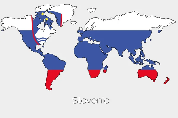 Bandeira Ilustração dentro da forma de um mapa do mundo do país — Vetor de Stock