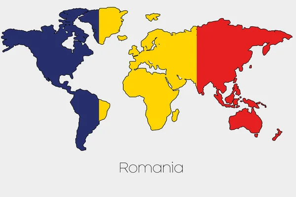 Bandiera Illustrazione all'interno della forma di una mappa del mondo del paese — Vettoriale Stock