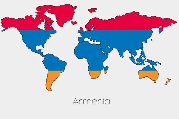 Bandeira Ilustração dentro da forma de um mapa do mundo do país —  Vetores de Stock