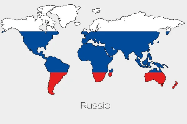 Bandera Ilustración dentro de la forma de un mapa del mundo del país — Vector de stock