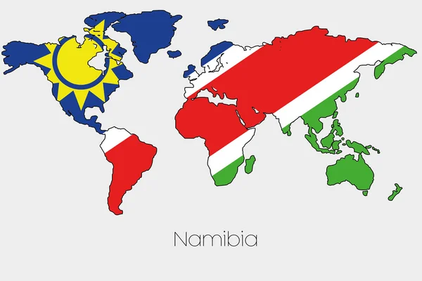 Bandeira Ilustração dentro da forma de um mapa do mundo do país —  Vetores de Stock
