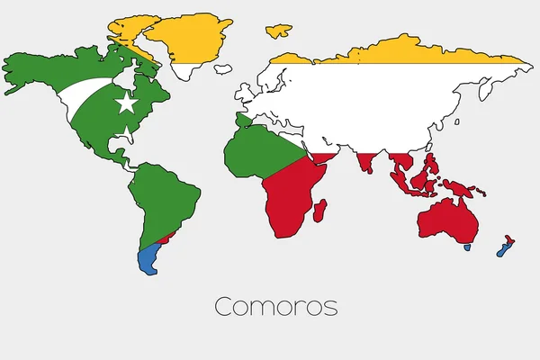 Bandeira Ilustração dentro da forma de um mapa do mundo do país — Vetor de Stock