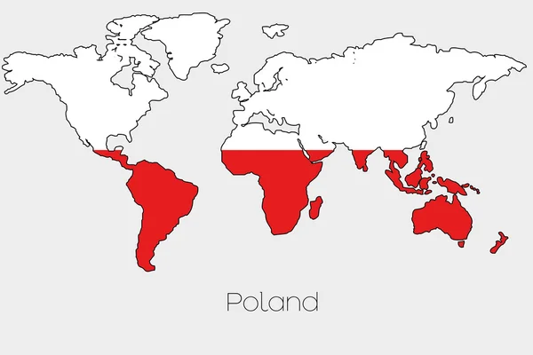 Bandiera Illustrazione all'interno della forma di una mappa del mondo del paese — Vettoriale Stock