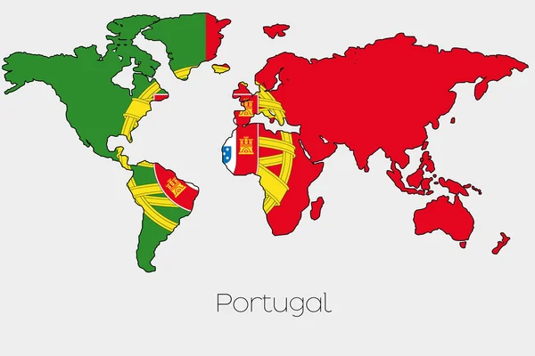 Bandeira Ilustração dentro da forma de um mapa do mundo do país — Vetor de Stock