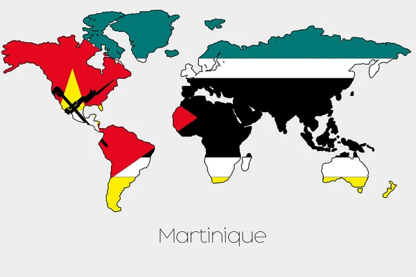 Flagga Illustration inuti figuren av en världskarta över landet — Stock vektor