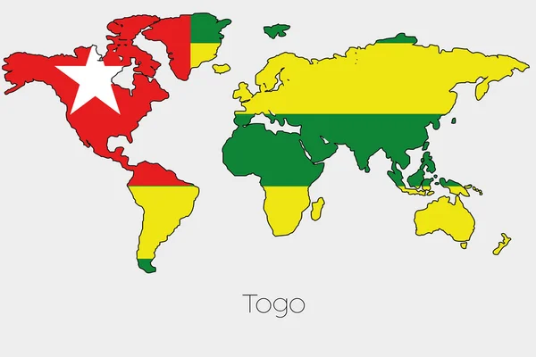 국가의 세계 지도의 모양 안에 깃발 그림 — 스톡 벡터