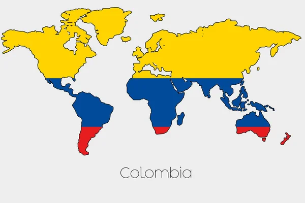 Bandera Ilustración dentro de la forma de un mapa del mundo del país — Archivo Imágenes Vectoriales