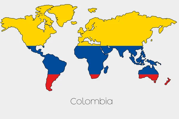 Bandiera Illustrazione all'interno della forma di una mappa del mondo del paese — Vettoriale Stock