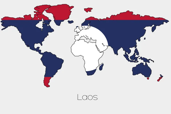 Flagga Illustration inuti figuren av en världskarta över landet — Stock vektor