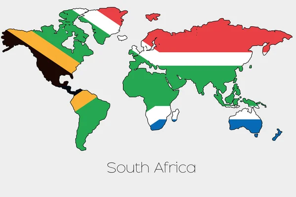 Bandiera Illustrazione all'interno della forma di una mappa del mondo del paese — Vettoriale Stock