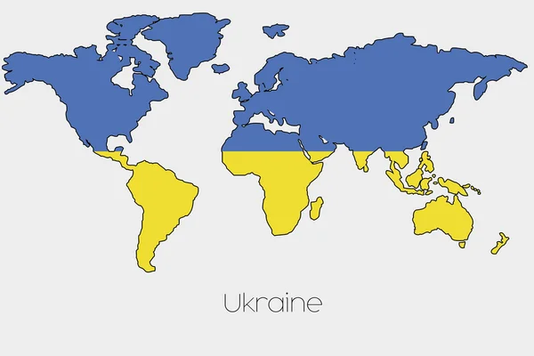 Bandiera Illustrazione all'interno della forma di una mappa del mondo del paese — Vettoriale Stock