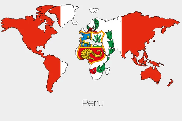 Bandera Ilustración dentro de la forma de un mapa del mundo del país — Vector de stock