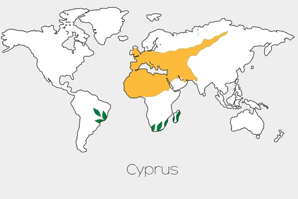 Bandera Ilustración dentro de la forma de un mapa del mundo del país — Vector de stock