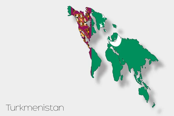 3D Isometrische vlag illustratie van het land van Turkmenistan — Stockvector