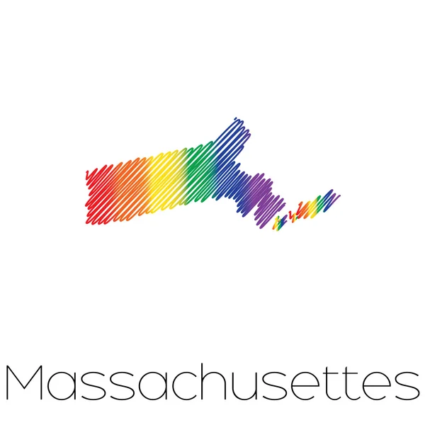 LGBT Forma garabateada del estado de Massachusetts — Vector de stock