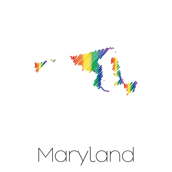 LGBT Forma garabateada del estado de Maryland — Archivo Imágenes Vectoriales