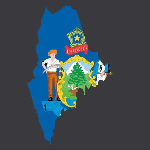 Un mapa altamente detallado con la bandera dentro del estado de Maine — Archivo Imágenes Vectoriales
