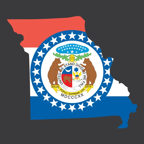 Een zeer gedetailleerde kaart met vlag binnenkant van de staat Missouri — Stockvector