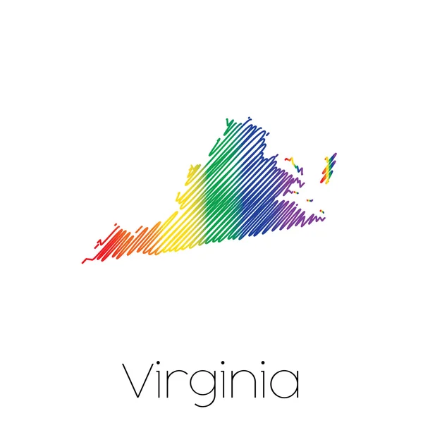 LGBT Forma garabateada del Estado de Virginia — Archivo Imágenes Vectoriales