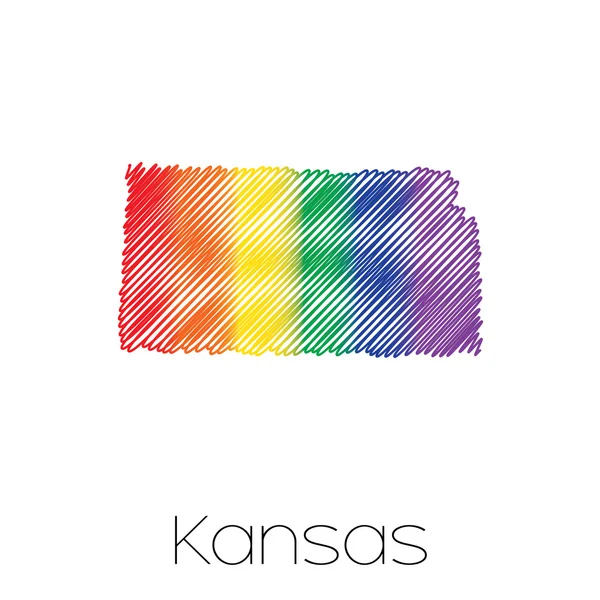 Lgbt kritzelte Form des Staates Kansas — Stockvektor