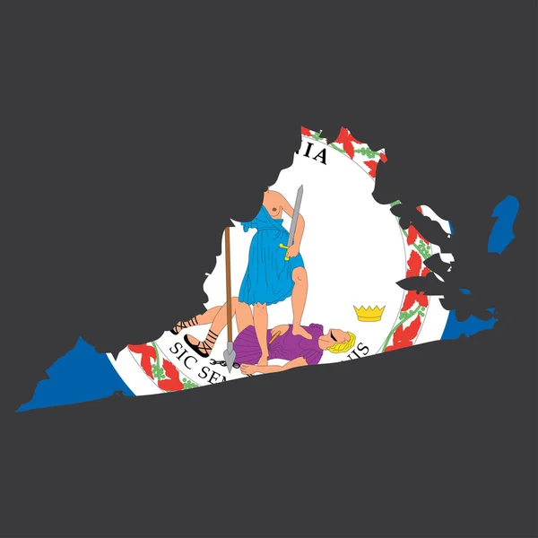 Μια ιδιαίτερα λεπτομερή χάρτη με σημαία, στο εσωτερικό της πολιτείας της Βιρτζίνια — Διανυσματικό Αρχείο