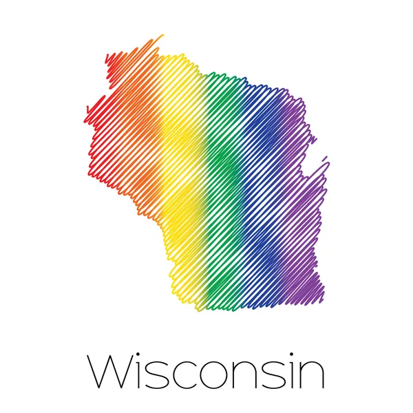 LGBT Forma garabateada del estado de Wisconsin — Archivo Imágenes Vectoriales