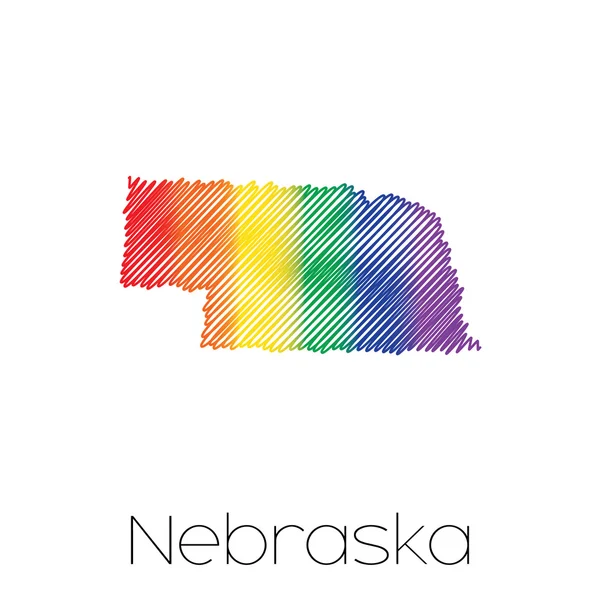 Lgbt kritzelte Form des Staates Nebraska — Stockvektor