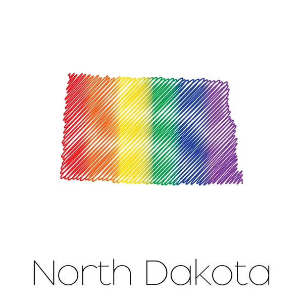 LGBT Forme griffonnée de l'État du Dakota du Nord — Image vectorielle