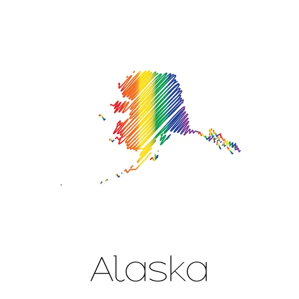 LGBT krabbelde vorm van de staat Alaska — Stockvector