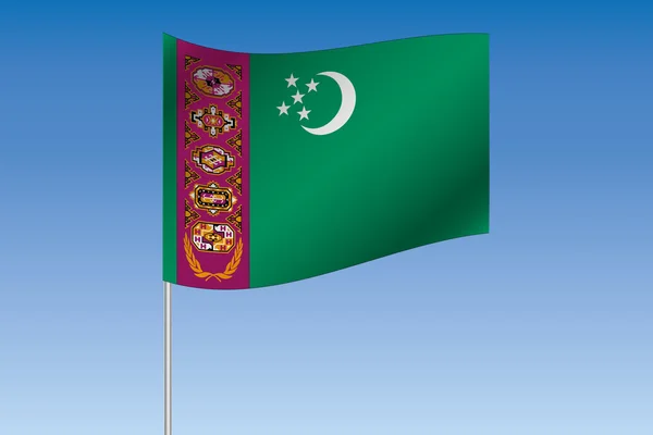 Ilustración de la bandera 3D ondeando en el cielo del país de Turkme — Vector de stock
