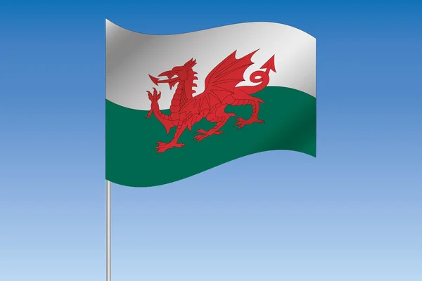 Illustration du drapeau 3D agitant dans le ciel du pays de Galles — Image vectorielle