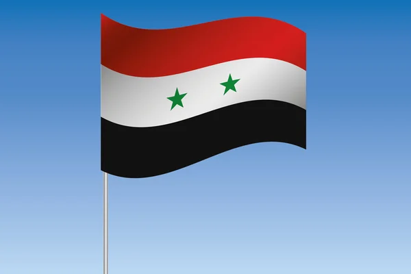 Ilustración de la bandera 3D ondeando en el cielo del país de Siria — Vector de stock