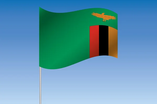 Ilustración de la bandera 3D ondeando en el cielo del país de Zambia — Vector de stock