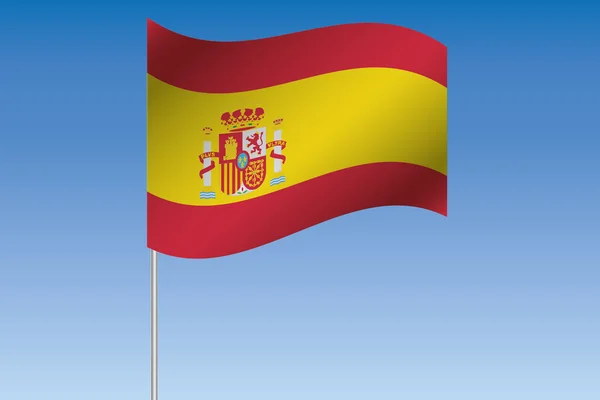 Illustration einer 3D-Fahne, die am Himmel des Landes Spanien weht — Stockvektor