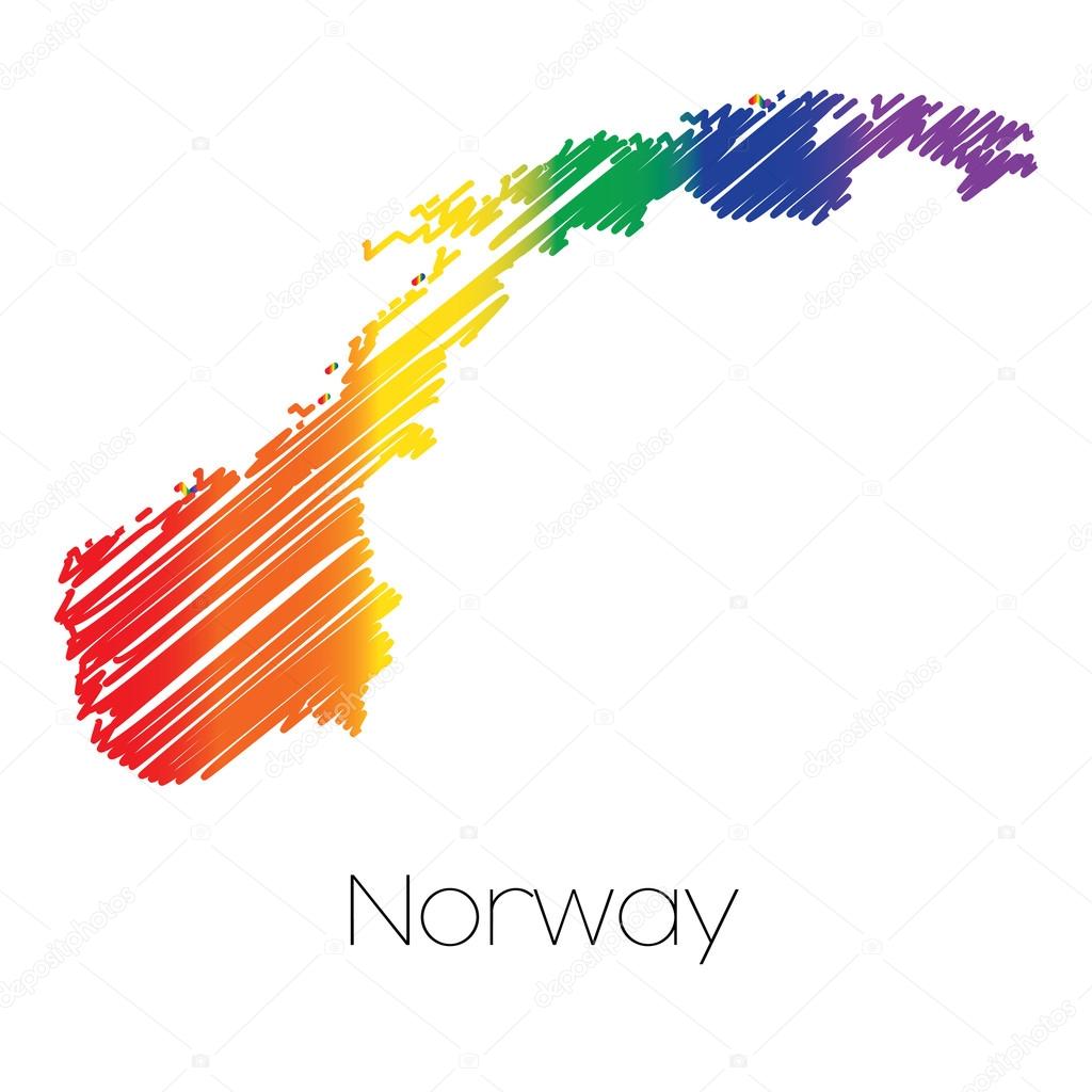 LGBT Coloured Scribbled Shape of the Country of Norway