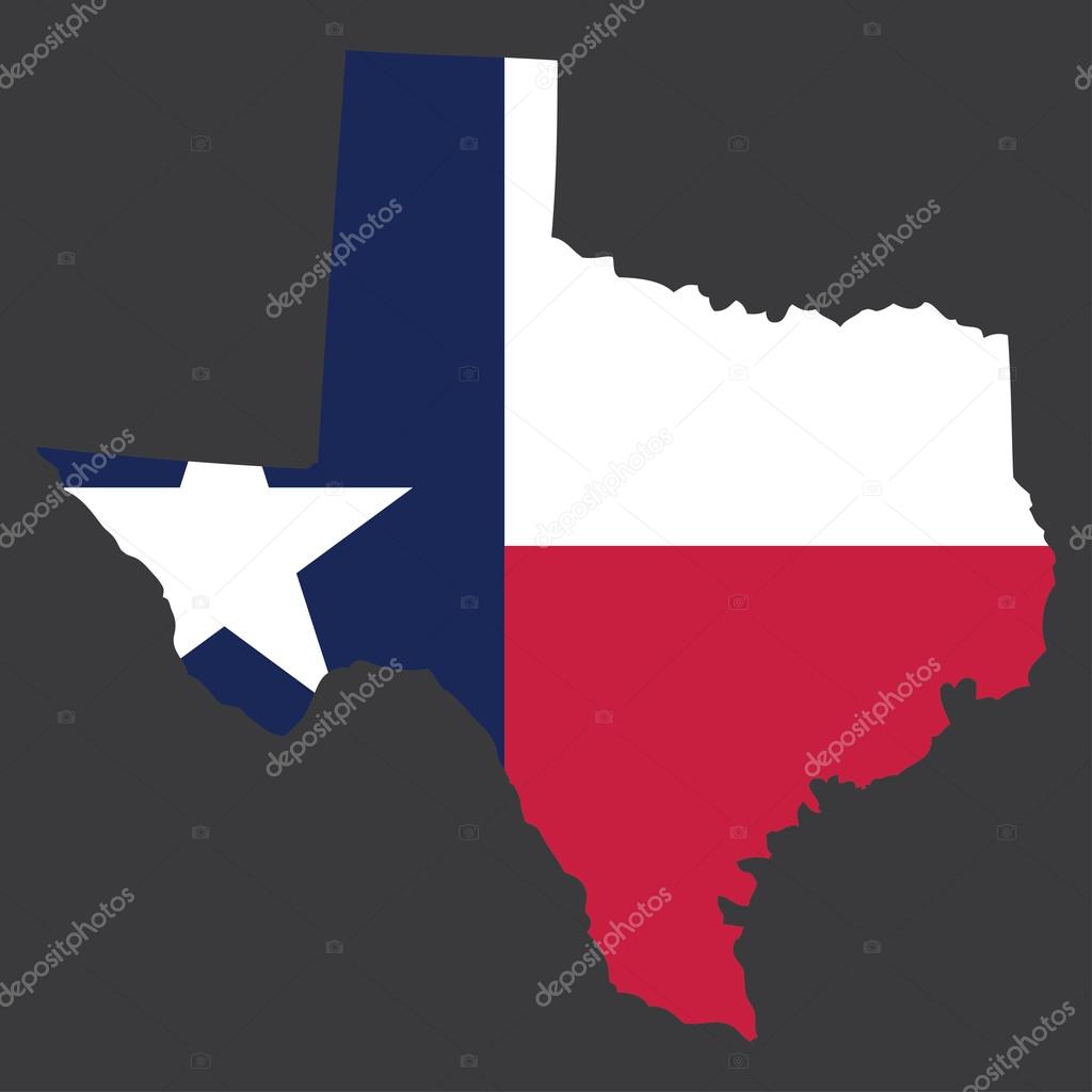 A Highly detailed map with flag inside of the state of Texas