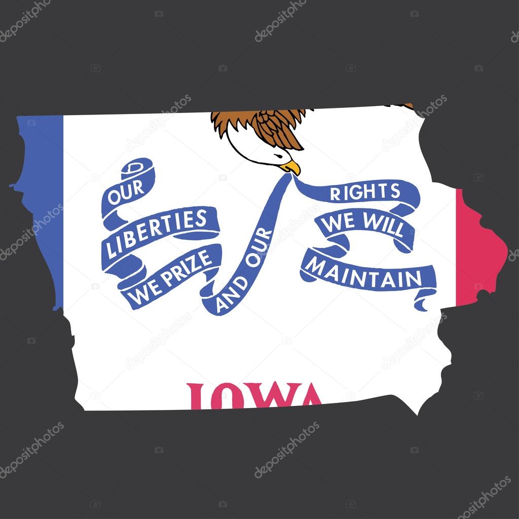 A Highly detailed map with flag inside of the state of Iowa