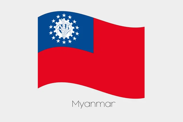 Bandera ondeante 3D Ilustración del país de Myanmar — Vector de stock
