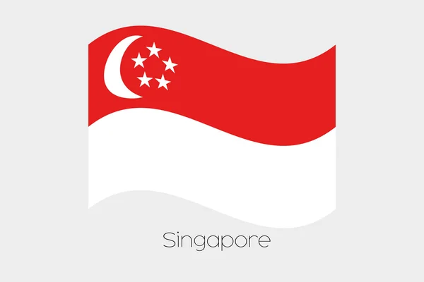 3D Waving Flag Illustration dari negara Singapura - Stok Vektor