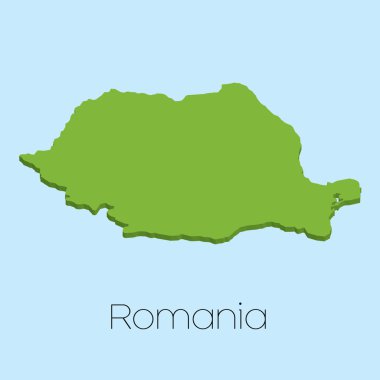 3D harita Romanya'nın mavi su arka plan üzerinde