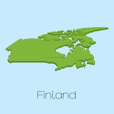 3D harita üzerinde mavi su arka plan, Finlandiya