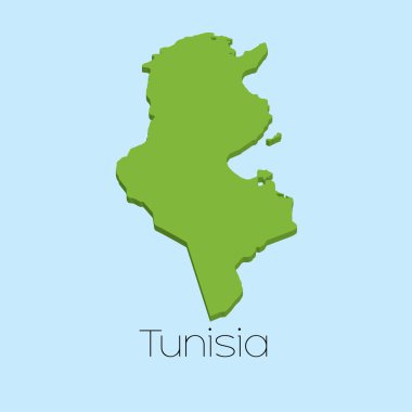 3D harita Tunus mavi su arka plan üzerinde