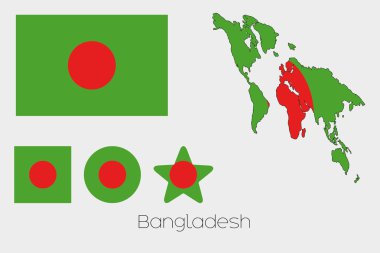Birden çok şekil kümesiyle Bangladeş bayrağı