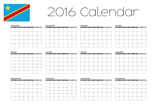 2016 Calendar with the Flag of Democratic Republic of Congo — Stock Photo, Image