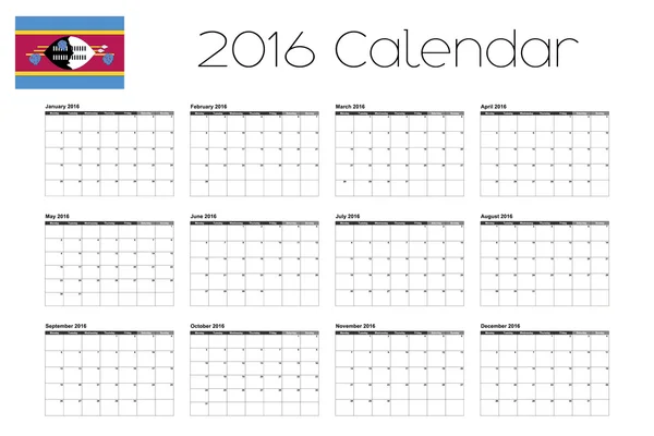 Calendario 2016 con la Bandera de Swazilandia — Foto de Stock