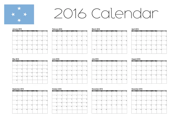 2016 kalendář s Vlajka Mikronésie — Stock fotografie