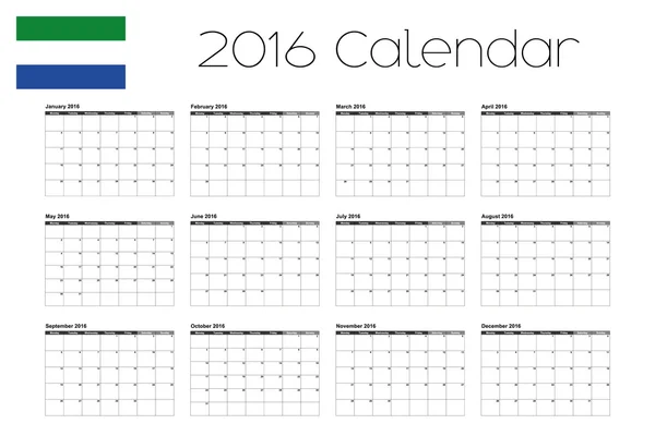 Calendario 2016 con la Bandera de Sierra Leona — Foto de Stock