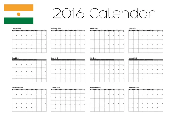 Calendário 2016 com a Bandeira do Níger — Fotografia de Stock