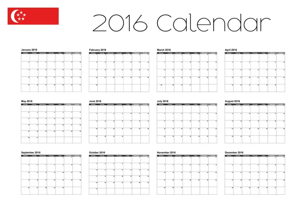 Calendário 2016 com a Bandeira de Singapura — Fotografia de Stock