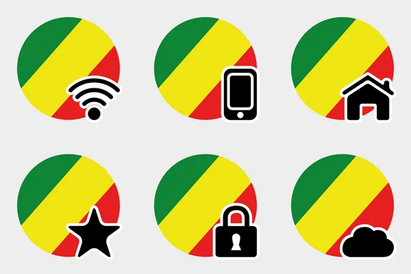 Web simge seti ile Kongo Cumhuriyeti bayrağı — Stok fotoğraf